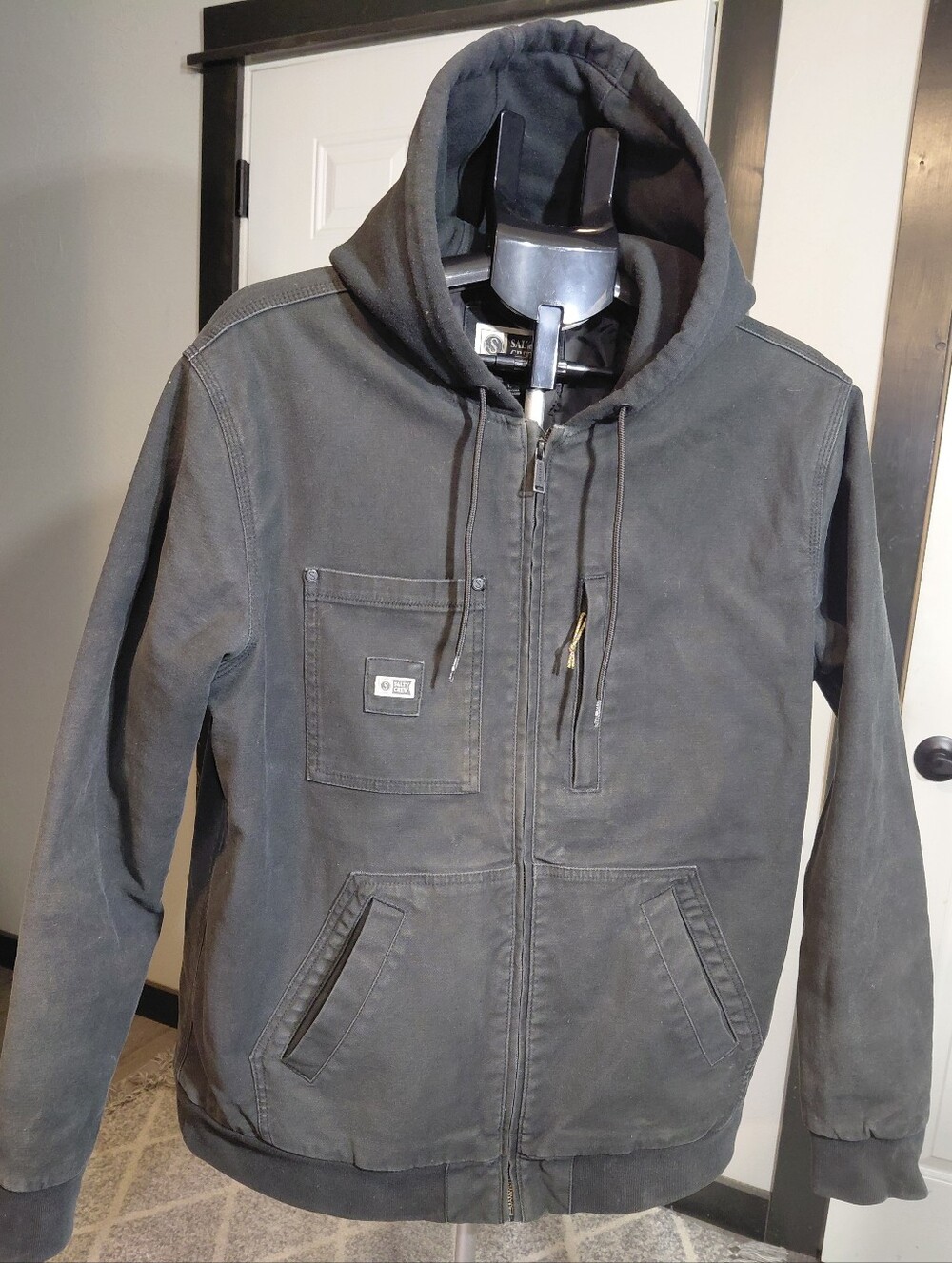 Salty Crew Framework Charcoal Hooded Work Duck Jacket Cotton Canvas SIZE MENS LG